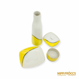 Hollóházi porcelán - Sárga-fehér retró 4 részes készlet