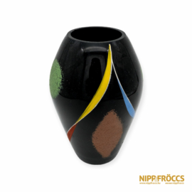 Iparművészeti kerámia - Színes mintás fekete váza