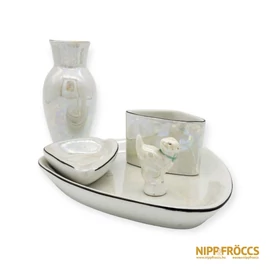 Hollóházi porcelán - 5 részes hamutartó készlet cicával (lüszter)
