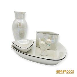 Hollóházi porcelán - 5 részes hamutartó készlet cicával (lüszter)