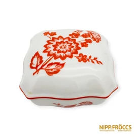 Zsolnay porcelán - Szögletes bonbonier piros mintával
