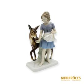 Porcelán, kerámia - Kislány őzzel