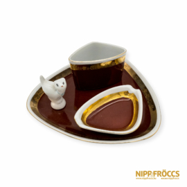 Hollóházi porcelán - 4 részes hamutartó készlet cicával (bordó)