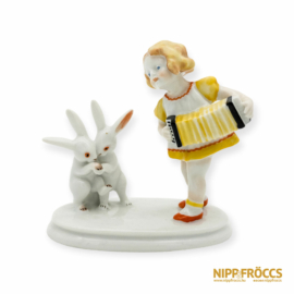 Metzler & Ortloff porcelán - Harmonikás kislány nyuszikkal