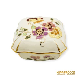 Zsolnay porcelán - Pillangós virágos bonbonier