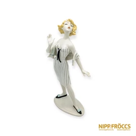 Unterweissbach porcelán - Csíkos ruhás lány