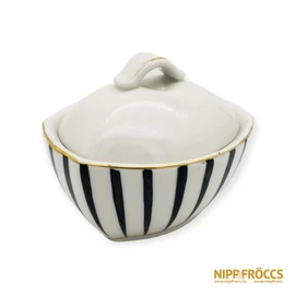 Hollóházi porcelán - Fekete-fehér csíkos bonbonier