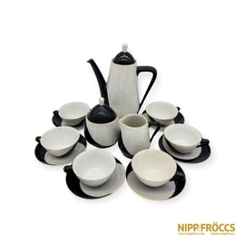 Hollóházi porcelán - Fekete-fehér 6 személyes teljes kávés készlet