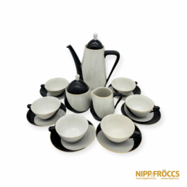 Hollóházi porcelán - Fekete-fehér 6 személyes teljes kávés készlet