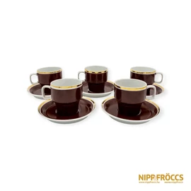 Hollóházi porcelán - Bordó-arany kávéscsésze és alj 5 db