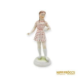 Drasche porcelán - Éneklő lány ritka pöttyös ruhában