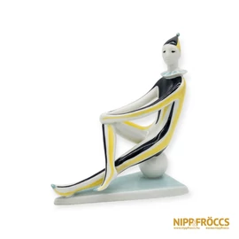 Zsolnay porcelán - Sárga-fekete ruhás bohóc