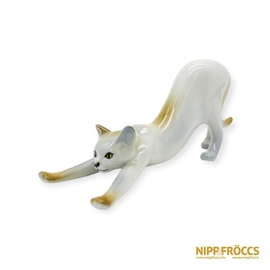 Hollóházi porcelán - Nyújtózkodó macska