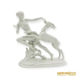 Schaubach Kunst porcelán - Fiatal nő őzzel