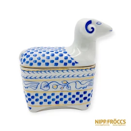 Hollóházi porcelán - Kék-fehér kos bonbonier