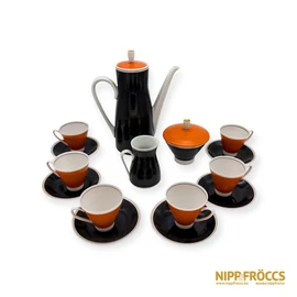 Freinberger porcelán - Fekete-narancssárga kávés készlet