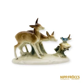 Lippelsdorf porcelán - Őzikék madárral
