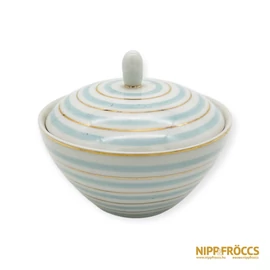 Hollóházi porcelán - Bonbonier arany-kék csíkokkal