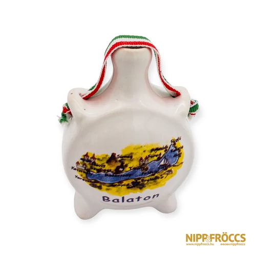 Porcelán, kerámia - Balatoni emlék kulacs nemzetiszínű szalaggal