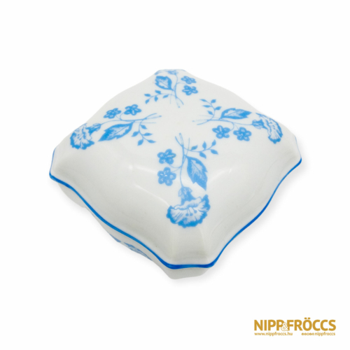 Zsolnay porcelán - Szögletes bonbonier kék mintával