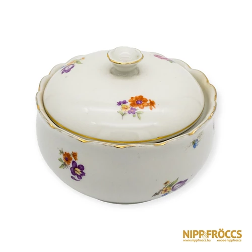 Hollóházi porcelán - Virág mintás bonbonier