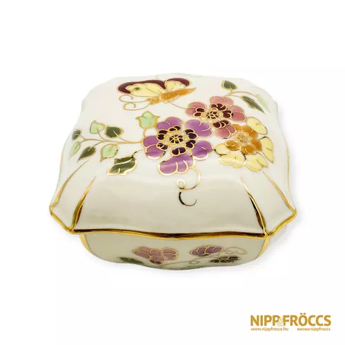Zsolnay porcelán - Pillangós virágos bonbonier