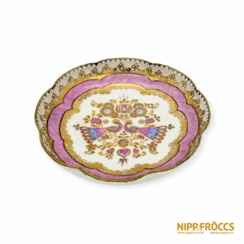 Porcelán, kerámia - Pávás rózsaszín aranyozott tálka