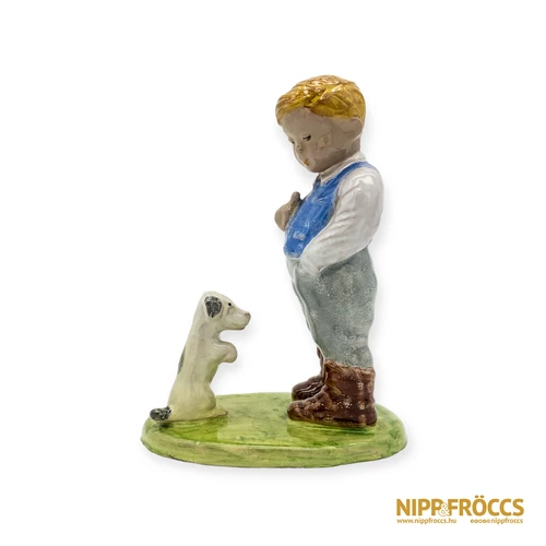 Porcelán, kerámia - Kisfiú kutyával