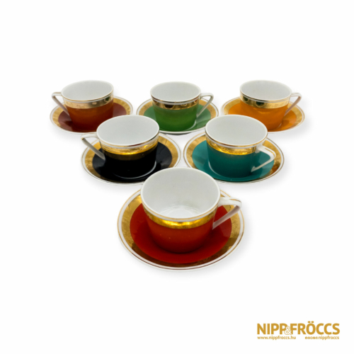 Hollóházi porcelán - Színes kávés csészék (6 darab)