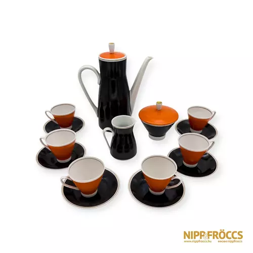 Freinberger porcelán - Fekete-narancssárga kávés készlet
