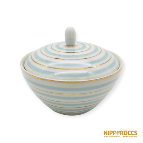 Hollóházi porcelán - Bonbonier arany-kék csíkokkal
