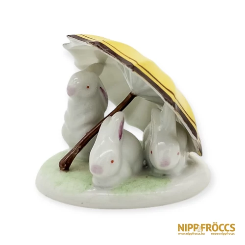 Hollóházi porcelán - Nyulak esernyő alatt