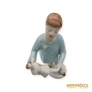 Kép 9/10 - Hollóházi porcelán -  Babázó kislány világoskék pizsamában