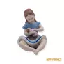 Kép 3/10 - Drasche porcelán -  Földön ülő babázó kislány kék ruhában