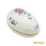 Kép 1/12 - Hollóházi porcelán - Tojás alakú bonbonier kék-lila virágokkal