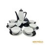 Kép 1/21 - Hollóházi porcelán - Fekete-fehér 6 személyes teljes kávés készlet