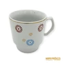 Kép 1/7 - Porcelán, kerámia - Észak-koreai bögre piros-kék mintával arany szegéllyel 