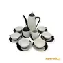 Kép 1/10 - Hollóházi porcelán - Fekete-fehér 6 személyes teljes kávés készlet