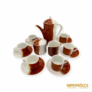 Kép 1/10 - Hollóházi porcelán - Retró bordó-fehér kávés készlet (6 személyes, teljes)
