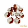 Kép 2/10 - Hollóházi porcelán -  Retró bordó-fehér kávés készlet (6 személyes