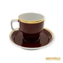 Kép 4/8 - Hollóházi porcelán -  Bordó-arany kávéscsésze és alj 5 db
