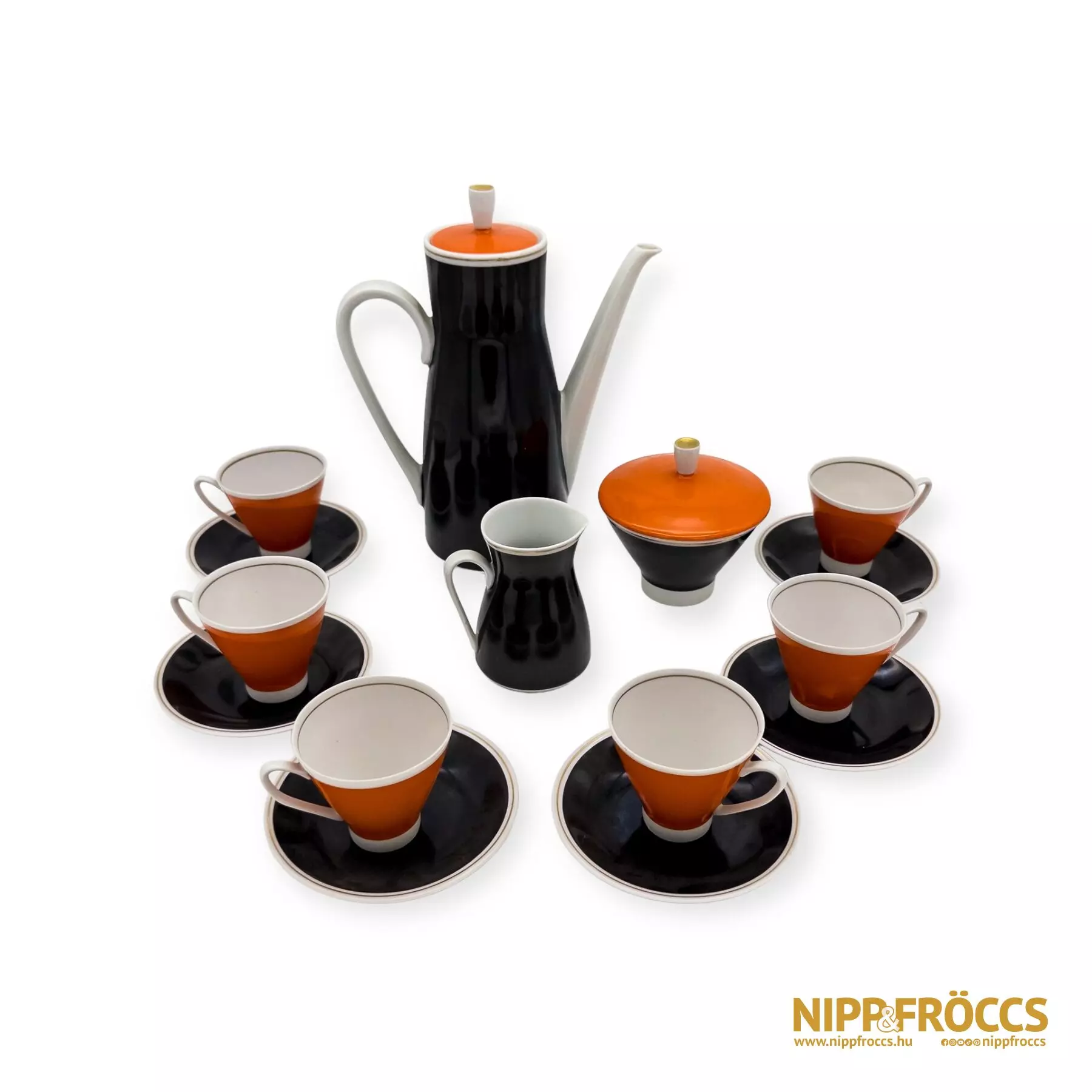 Fekete-narancssárga kávés készlet